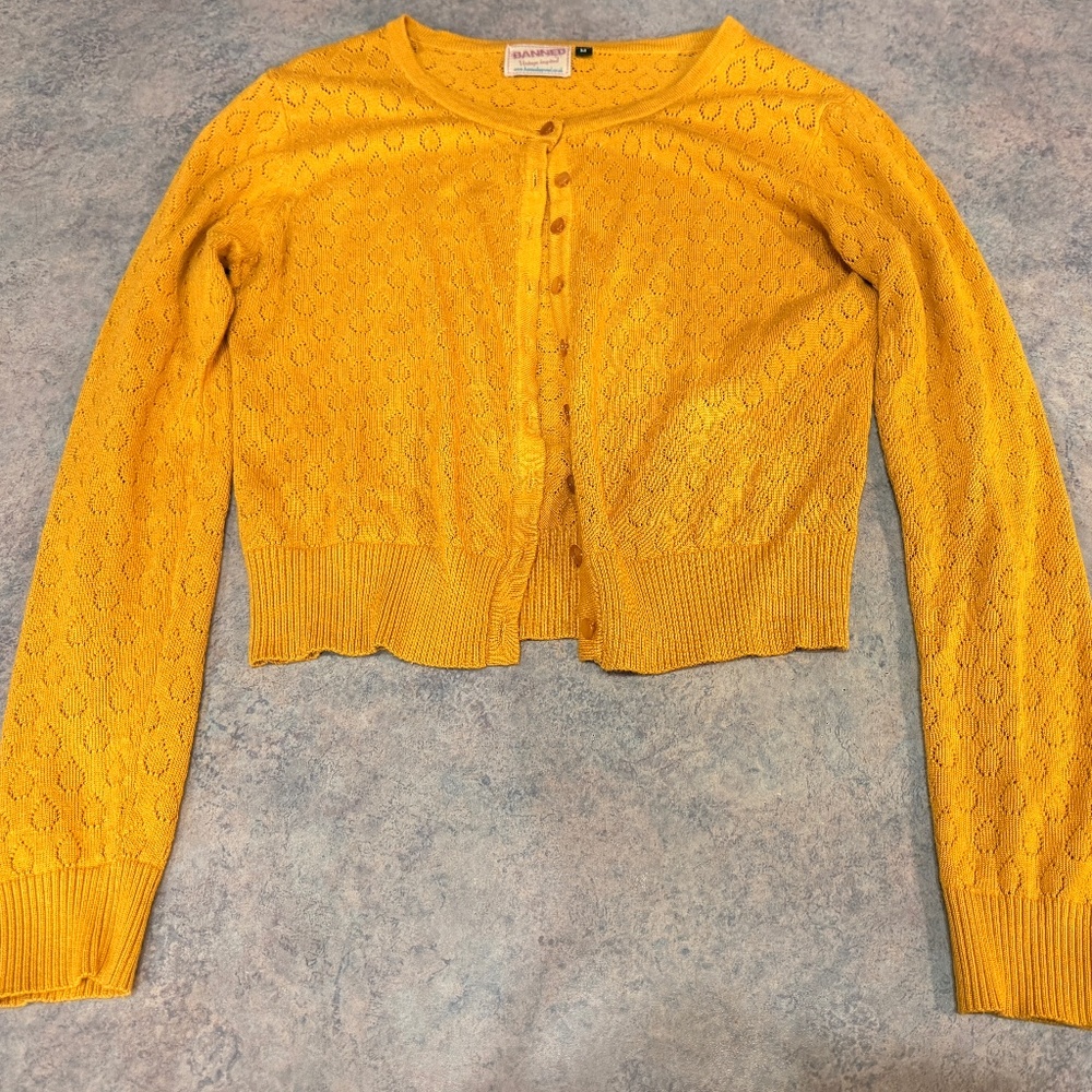 Banned Vintage Inspired Mustard Cardigan Medium Retro